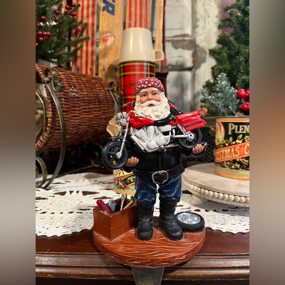 Santa Claus with Red Motorcycle Stocking Holder